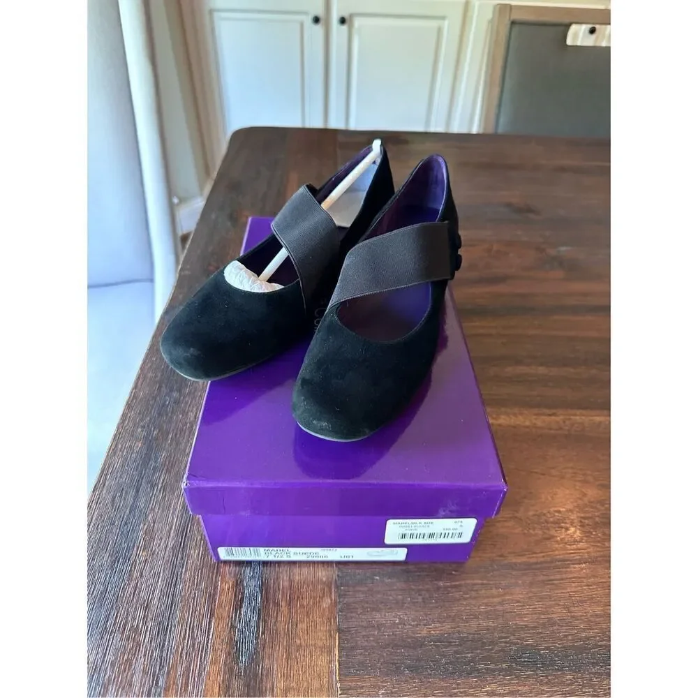 Vaneli Purple Collection black suede Mabel wedge heels